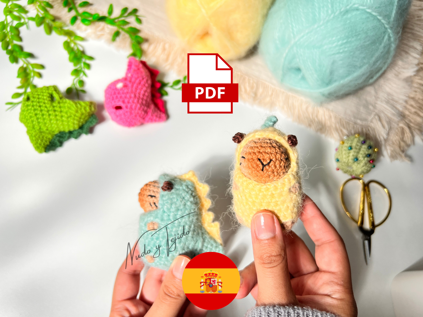 Patrón Disfraz Dinosaurio para Capibara Amigurumi PDF English, Español, Português