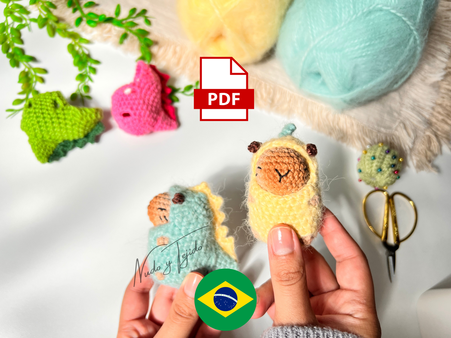 Patrón Disfraz Dinosaurio para Capibara Amigurumi PDF English, Español, Português