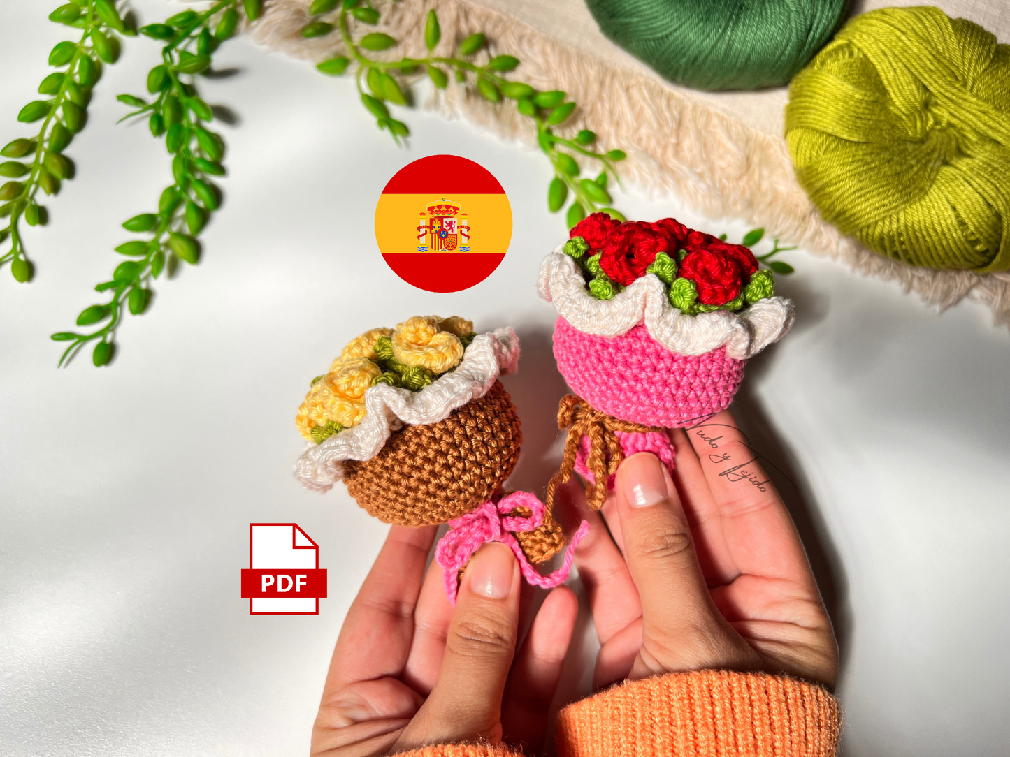 Patrón Ramo de Flores Crochet PDF Español, English, Português