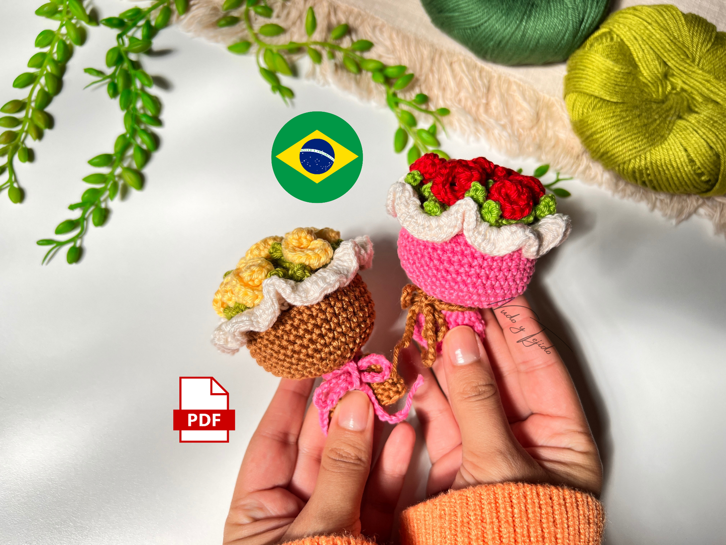 Patrón Ramo de Flores Crochet PDF Español, English, Português